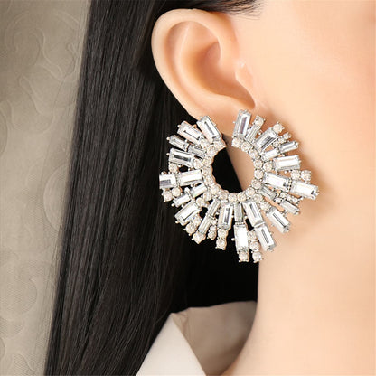 Cubic Zirconia and Silver-Plated Abstract Stud Earrings, silver stud earrings for women, botanical inspired, side view
