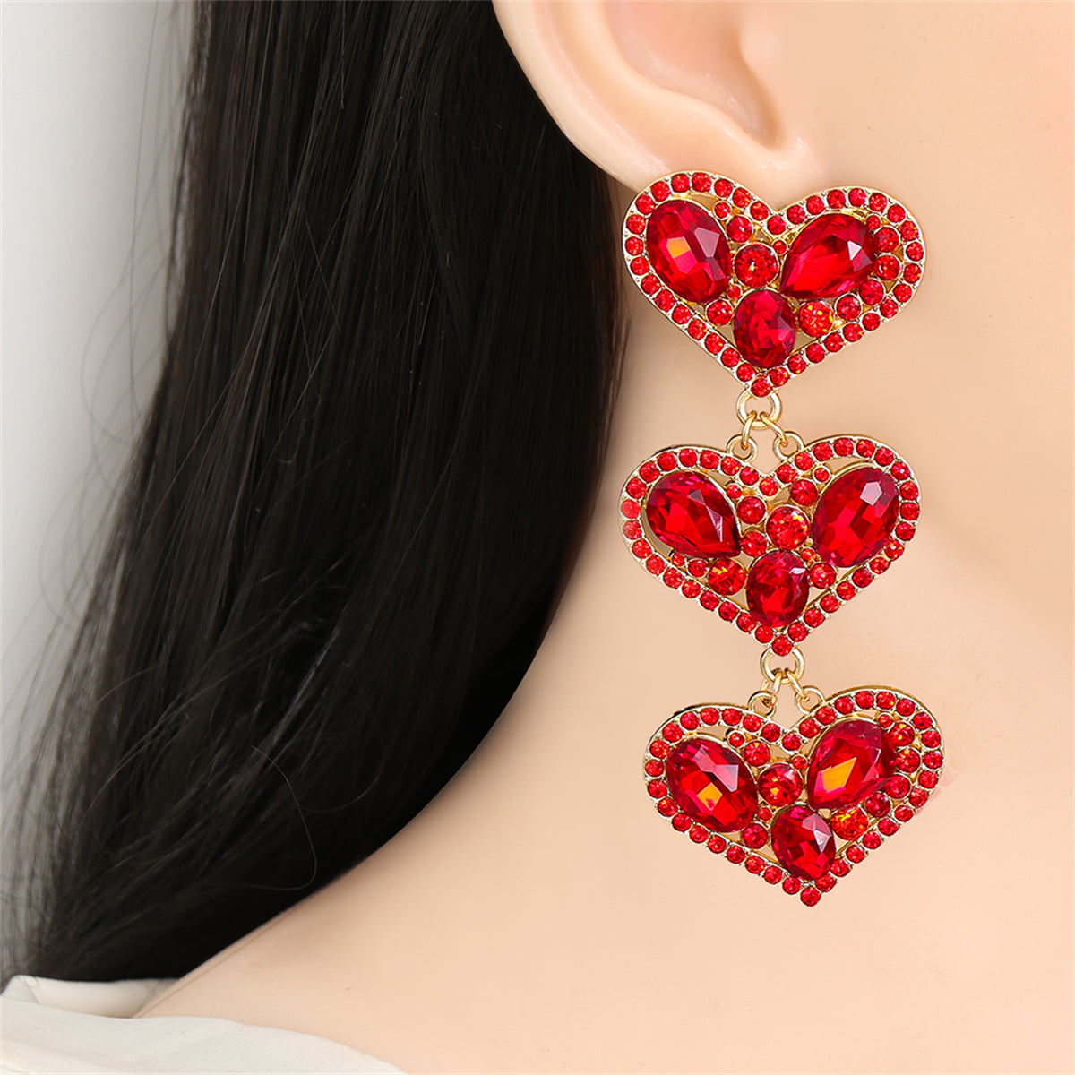 Red Cubic Zirconia & Crystal 18K Gold-Plated Heart Drop Earrings