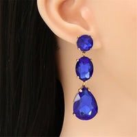 Blue Crystal & 18k Gold-Plated Teardrop Earring