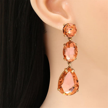 Champagne Crystal and 18K Gold-Plated Drop Earrings, gold drop earrings for women, botanical inspired, detail close-up