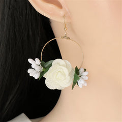 White Lace & Resin 18K Gold-Plated Rose Drop Earrings