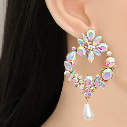 Light Colored Crystal and Cubic Zirconia Pearl Botany Drop Earrings, drop earrings for women, everyday style, front view