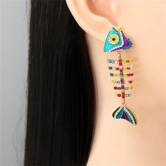 Blue & Red Cubic Zirconia Fishbone Drop Earrings