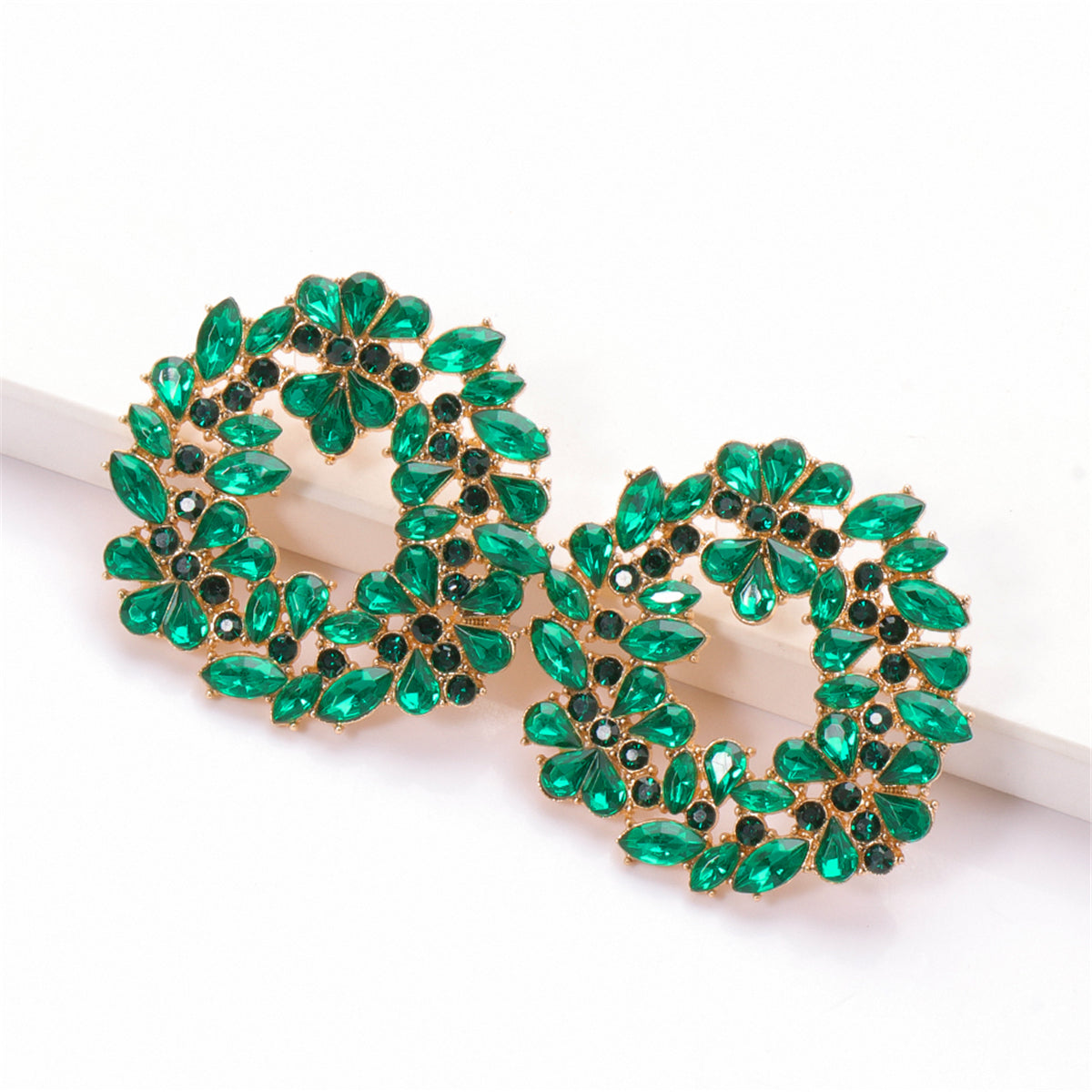 Green Crystal & Cubic Zirconia Wreath Stud Earrings