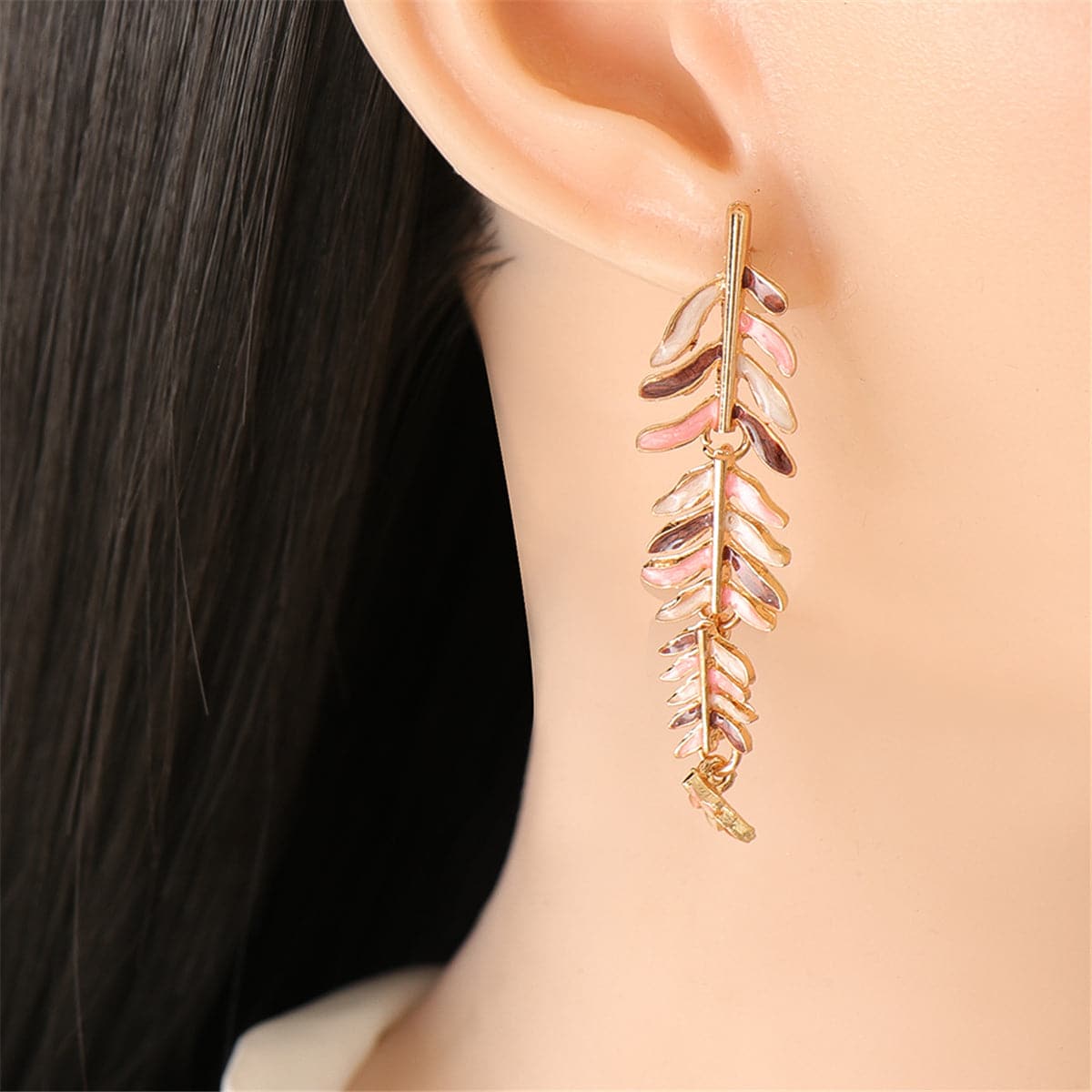 Pink & 18K Gold-Plated Leaf Drop Earrings