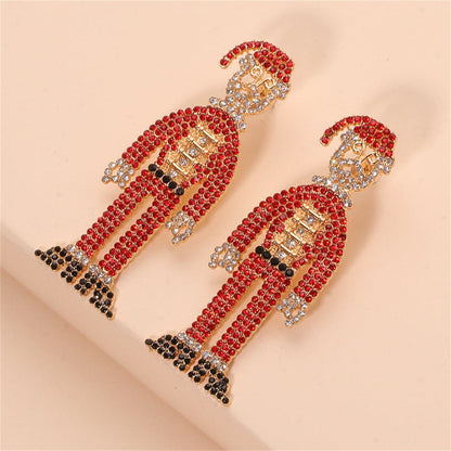 Red Cubic Zirconia and 18K Gold-Plated Santa Drop Earrings, gold drop earrings for women, detail close-up