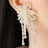 White Pearl & Acrylic 18K Gold-Plated Flower Tassel Drop Earrings
