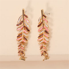 Pink & 18K Gold-Plated Leaf Drop Earrings