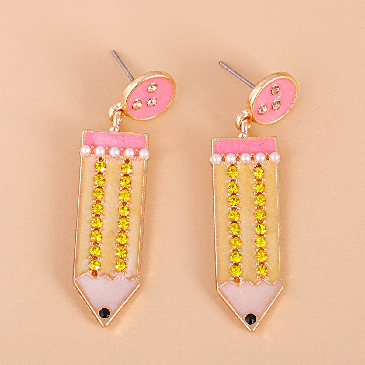 Cubic Zirconia & Pearl Enamel 18K Gold-Plated Pencil Drop Earrings