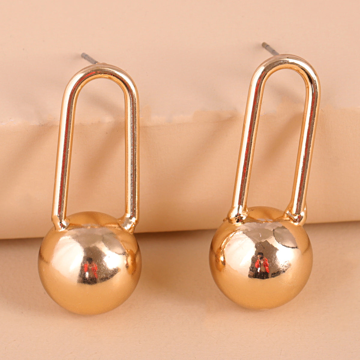 18K Gold-Plated Pin and Ball Drop Earrings, gold drop earrings for women, everyday style, front view