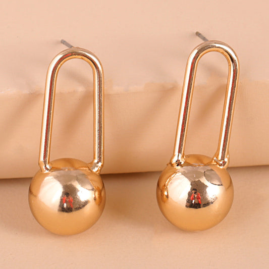 18K Gold-Plated Pin and Ball Drop Earrings, gold drop earrings for women, everyday style, front view
