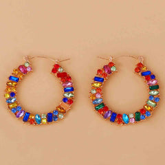 Red Multicolor Crystal & Cubic Zirconia Hoop Earrings