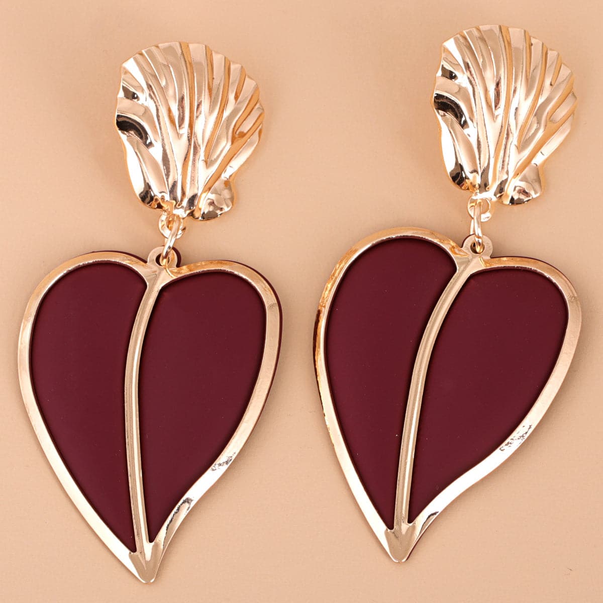 Red Enamel & 18K Gold-Plated Heart Drop Earrings