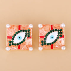 Green Cubic Zirconia & Pearl Eye Stud Earrings
