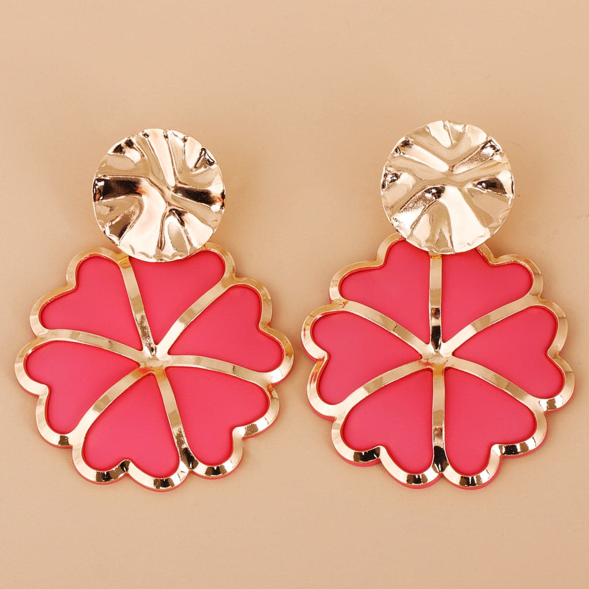 Red Enamel & 18K Gold-Plated Heart Flower Drop Earrings