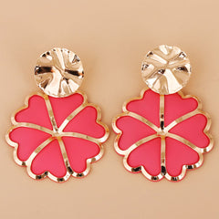 Red Enamel & 18K Gold-Plated Heart Flower Drop Earrings