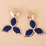 Blue Oil Drip & Goldtone Flower Drop Earrings