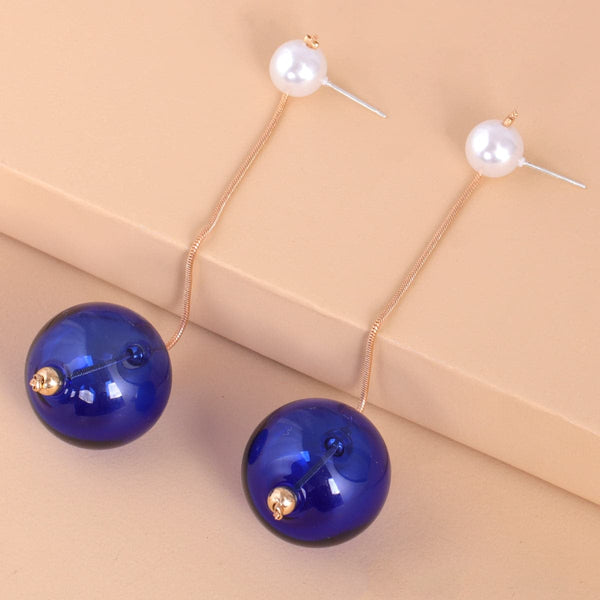 Blue Glass & Pearl 18k Gold-Plated Dangle Earrings