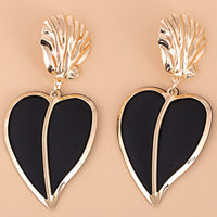 Black Oil Drip & Goldtone Heart Drop Earrings
