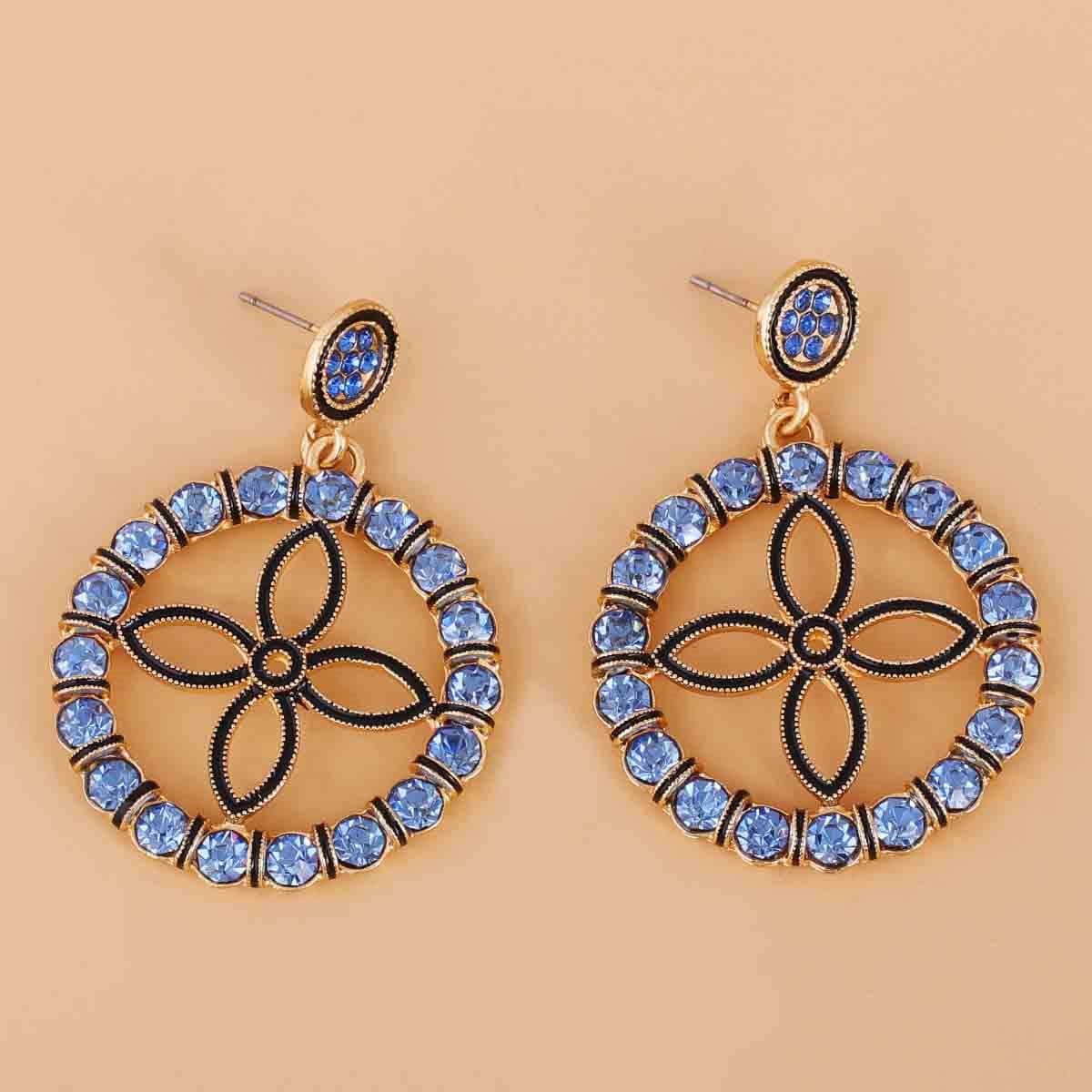 Blue Crystal & Cubic Zirconia Clover Drop Earrings