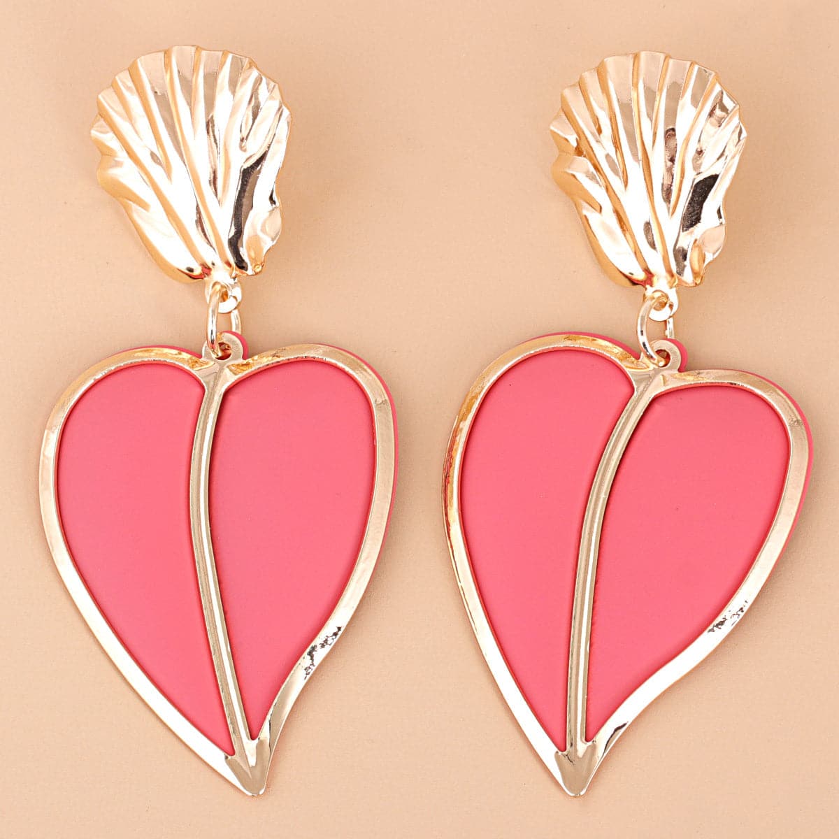 Pink Enamel & 18K Gold-Plated Heart Drop Earrings