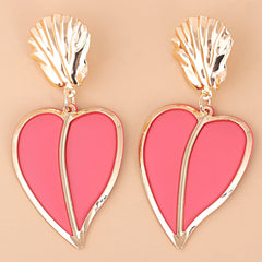 Pink Enamel & 18K Gold-Plated Heart Drop Earrings