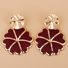 Brown Enamel & 18K Gold-Plated Heart Flower Drop Earrings
