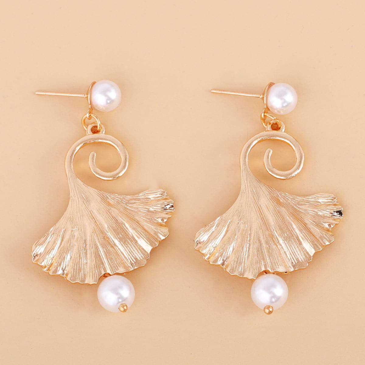 Pearl & 18K Gold-Plated Lotus Leaf Drop Earrings