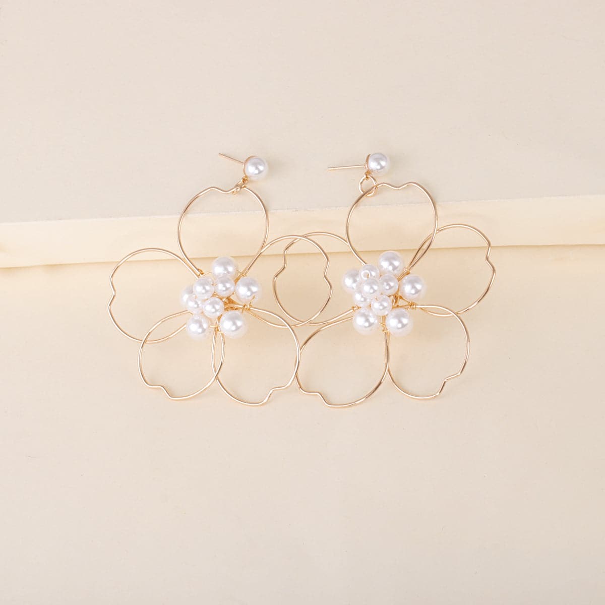 Pearl & 18K Gold-Plated Flower Silhouette Drop Earrings