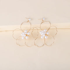 Pearl & 18K Gold-Plated Flower Silhouette Drop Earrings