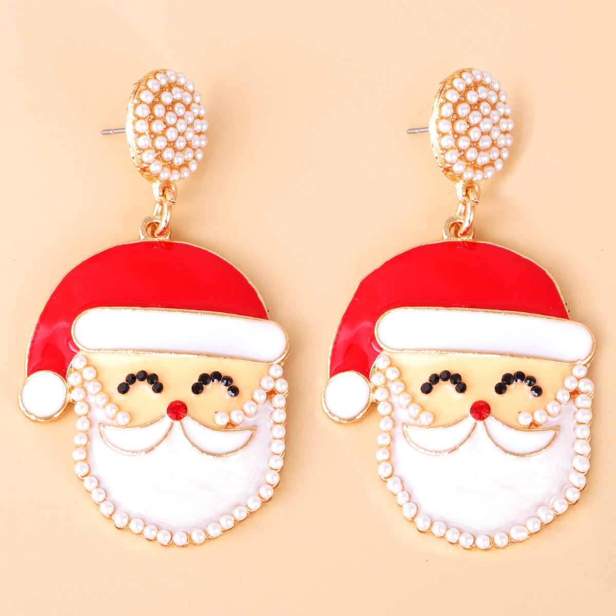 Red Enamel & Pearl 18K Gold-Plated Santa Face Drop Earrings