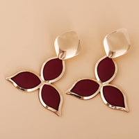Red Oil Drip & Goldtone Flower Drop Earrings