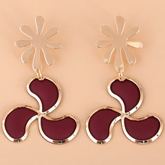 Red Enamel & 18K Gold-Plated Leaf Drop Earrings