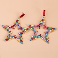 Red Multicolor Cubic Zirconia & 18K Gold-Plated Open Star Drop Earrings