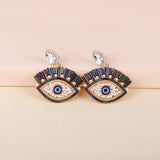 Black Cubic Zirconia & Imitation Pearl Evil Eye Drop Earrings