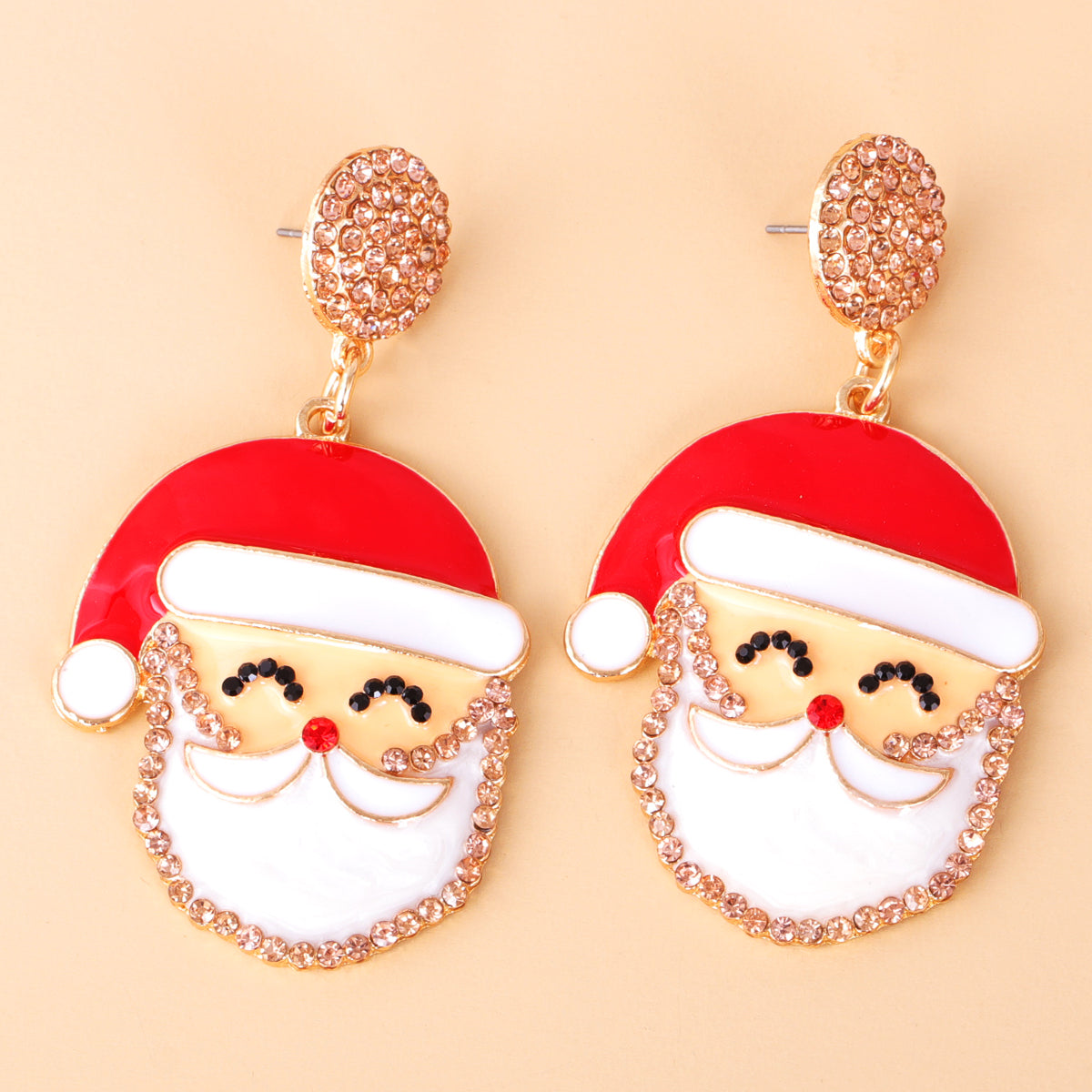 Red Cubic Zirconia Santa Face Drop Earrings, drop earrings for women, elegant gift for her, detail close-up