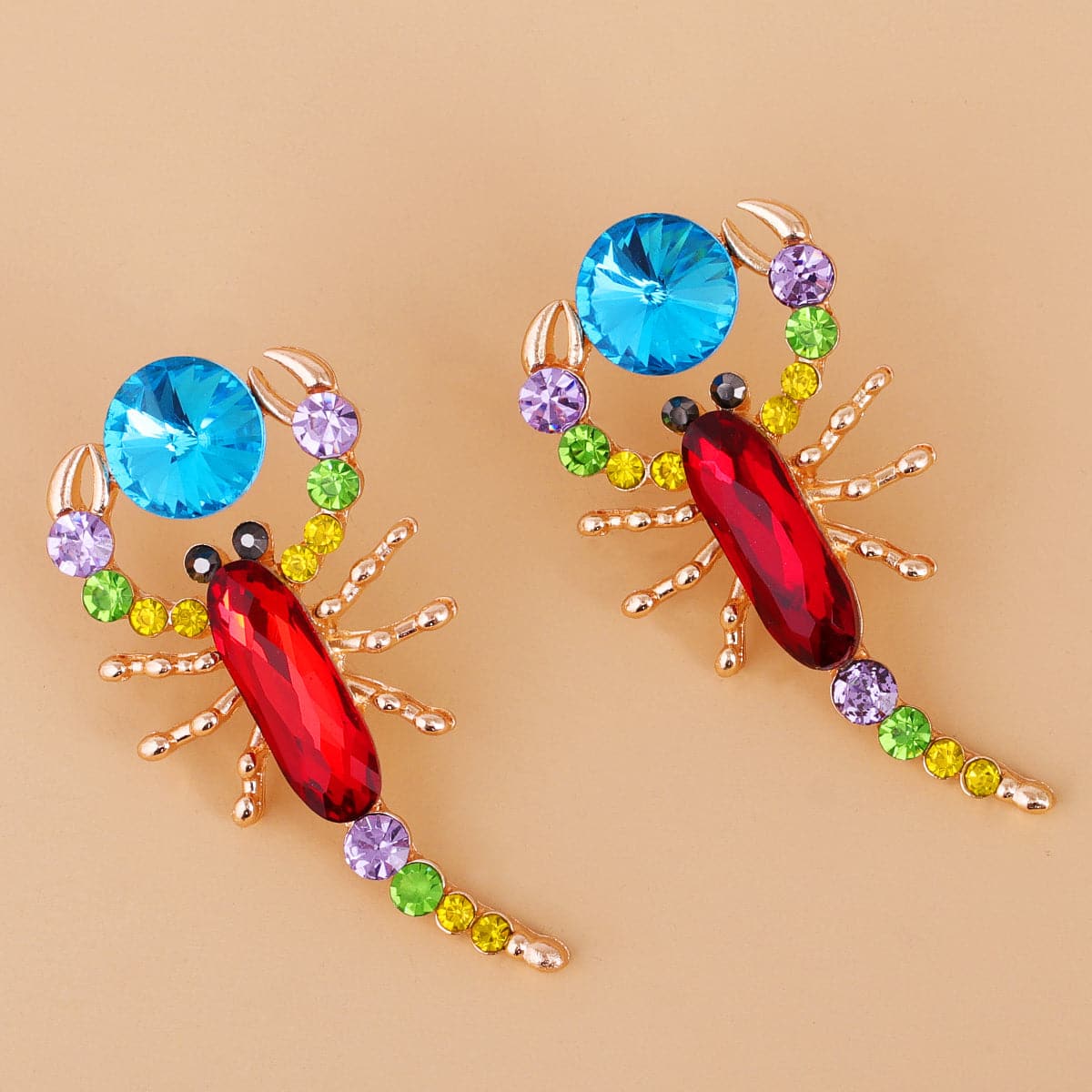 Red Multicolor Crystal & Cubic Zirconia Scorpion Stud Earrings