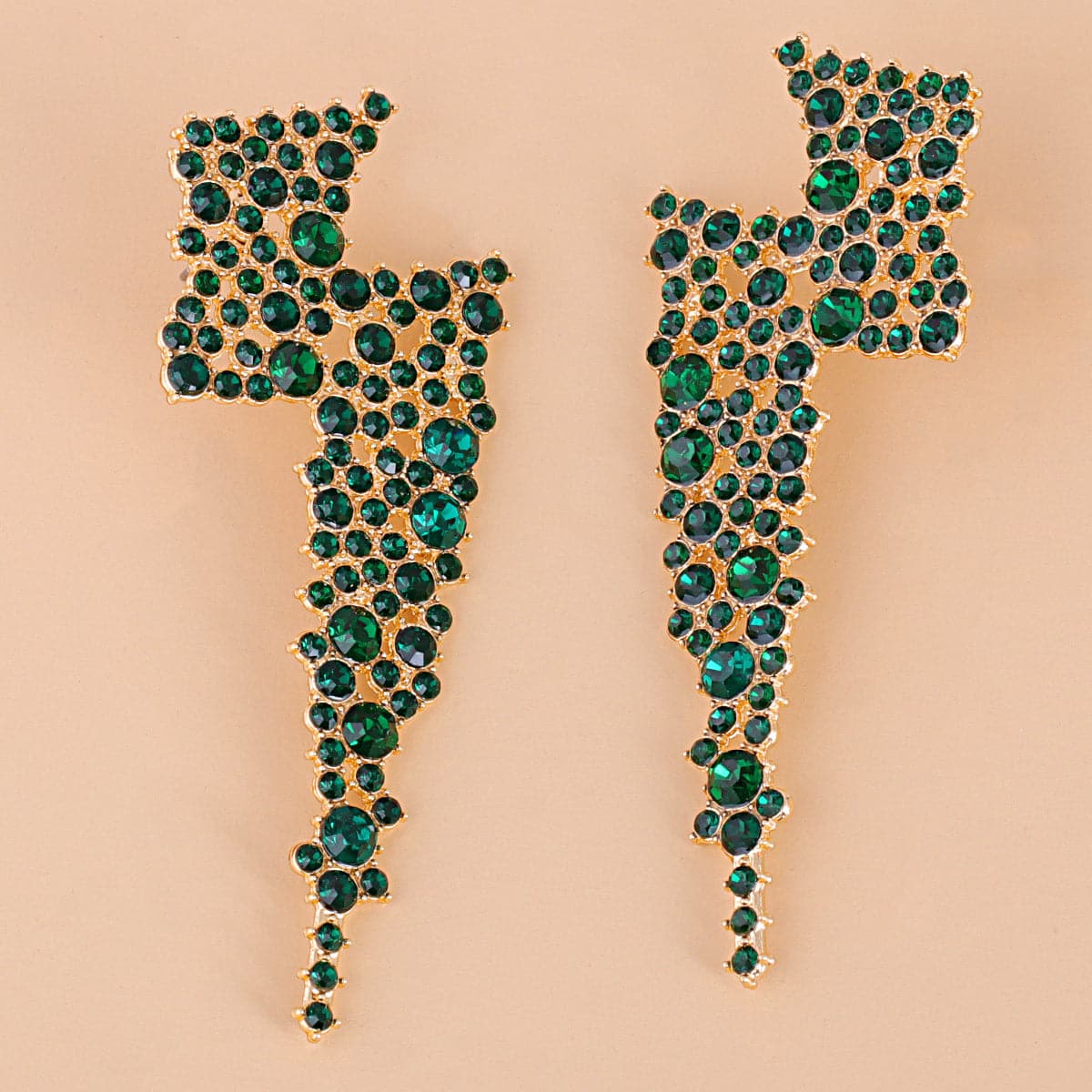 Green Cubic Zirconia & 18K Gold-Plated Lightning Stud Earrings