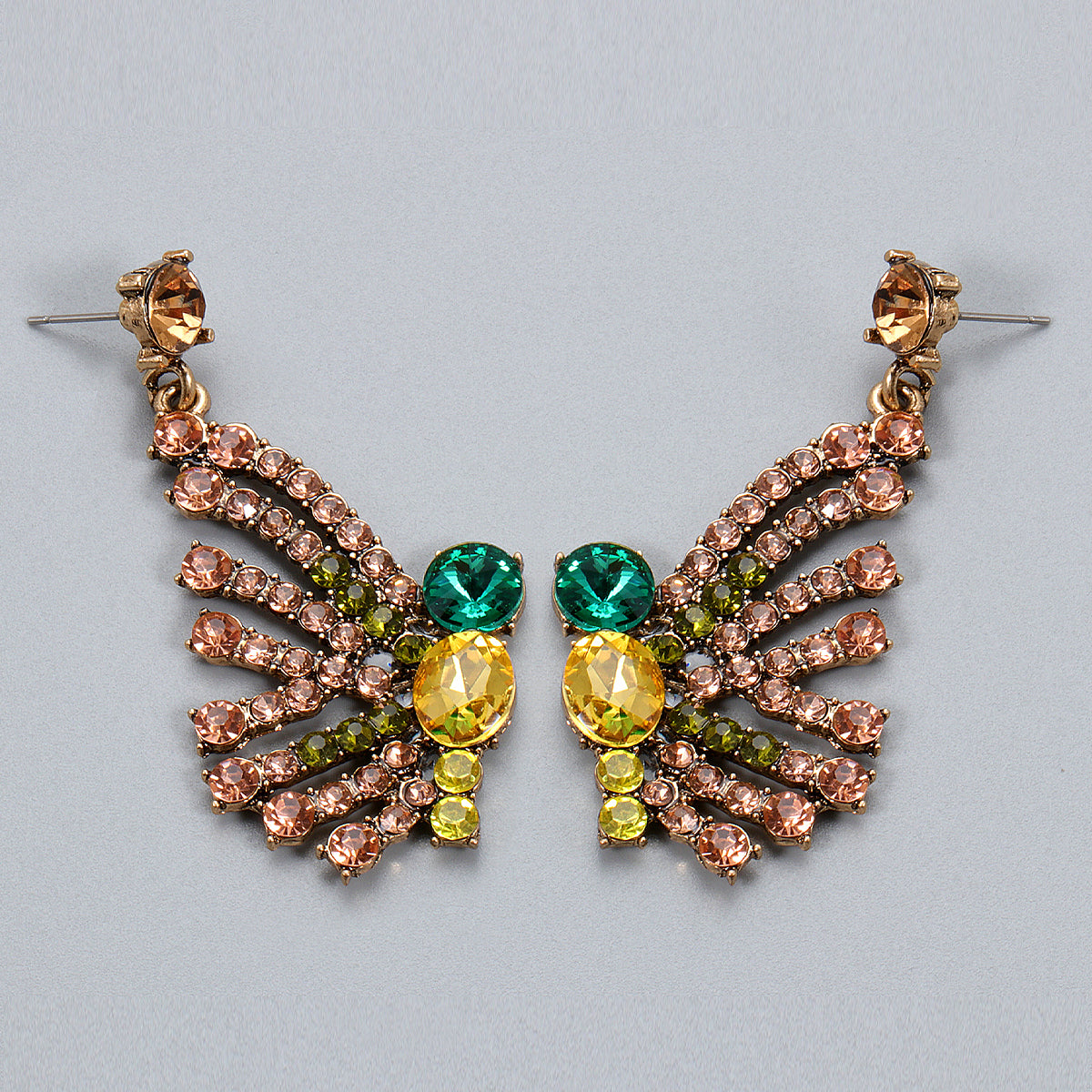 Cubic Zirconia and Yellow Crystal 18K Gold-Plated Butterfly Drop Earrings, gold drop earrings for women, side view