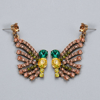 Cubic Zirconia and Yellow Crystal 18K Gold-Plated Butterfly Drop Earrings, gold drop earrings for women, side view