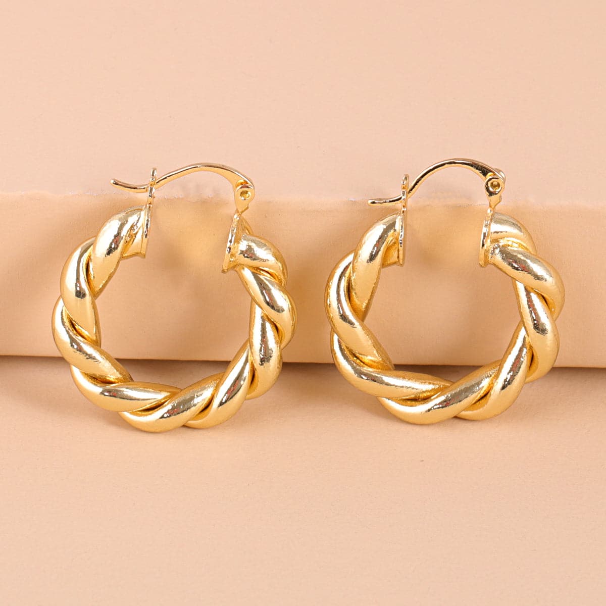 18K Gold-Plated Twisted Hoop Earrings, gold drop earrings for women, everyday style, side view