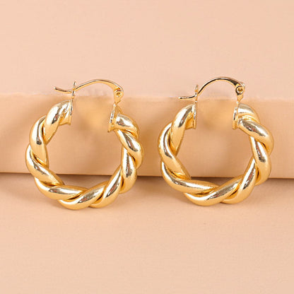 18K Gold-Plated Twisted Hoop Earrings, gold drop earrings for women, everyday style, side view