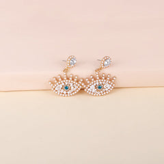 Crystal & Pearl 18K Gold-Plated Evil Eye Drop Earrings