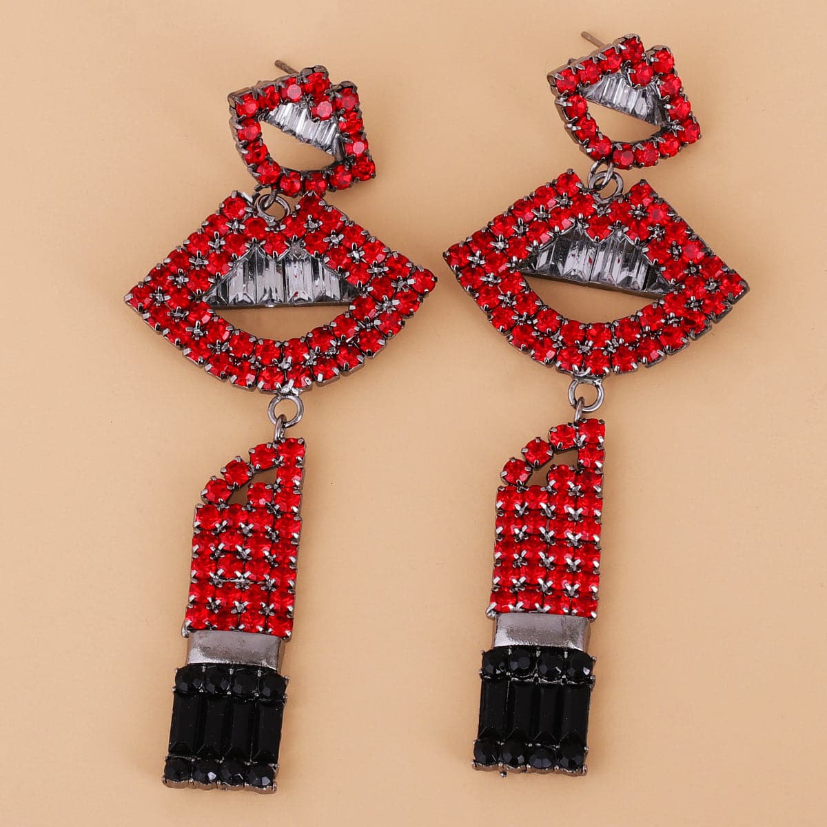 Red Cubic Zirconia & Crystal Lips Drop Earrings