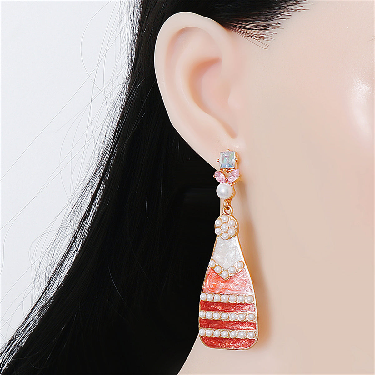 Red Enamel & Crystal Pearl 18K Gold-Plated Bottle Drop Earrings