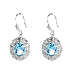 Sea Blue Crystal & Cubic Zirconia Silver-Plated Oval Drop Earrings