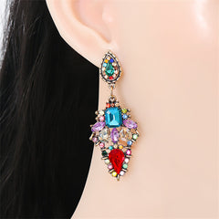 Red Multicolor Crystal & Cubic Zirconia Leaf Drop Earrings