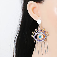 Cubic Zirconia & Silver-Plated Evil Eye Drop Earring