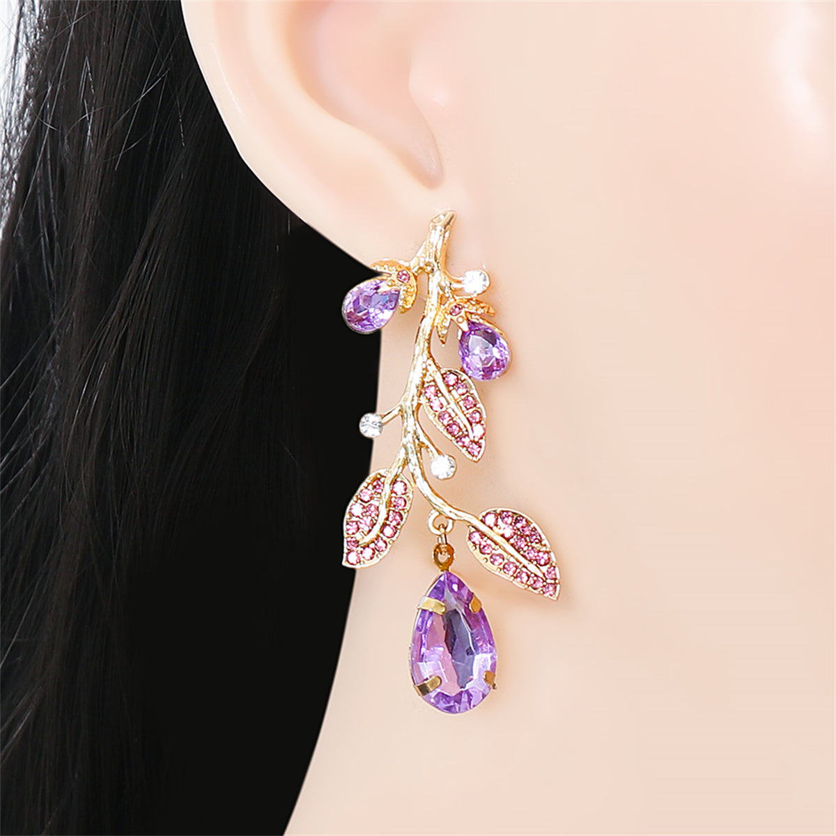 Cubic Zirconia & Purple Crystal 18K Gold-Plated Eggplant Drop Earrings