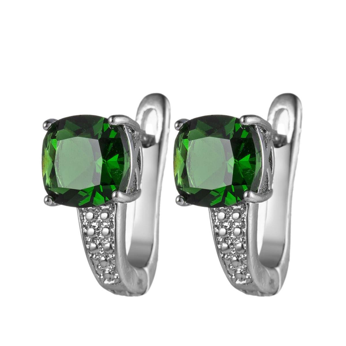 Green Crystal & Cubic Zirconia Huggie Earrings